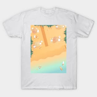 Beach, top view, summer accessories illustration T-Shirt